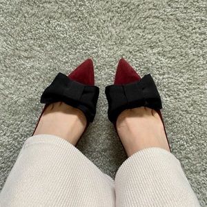 Prada Burgundy Velvet Bow Pointed Toe Pumps 65